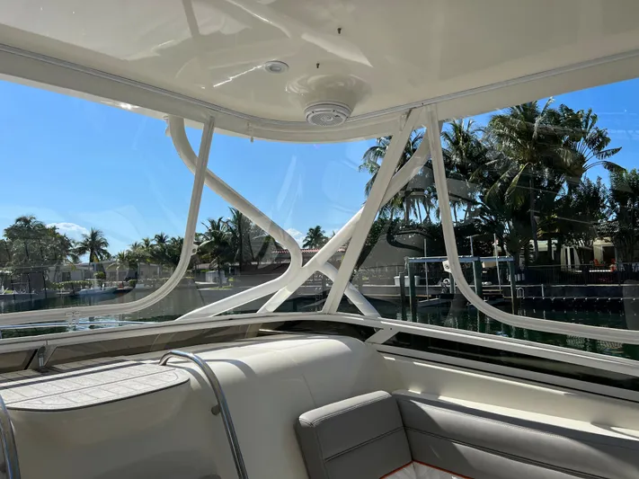 Pura Vida Yacht Photos Pics Interior view of 2008 Hydra-Sports Vector 3500 VX boat with waterfront background.