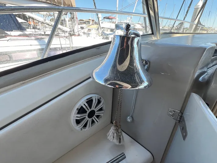  Yacht Photos Pics Chrome bell and speaker on 2005 Sea Ray 390 Sundancer yacht deck.