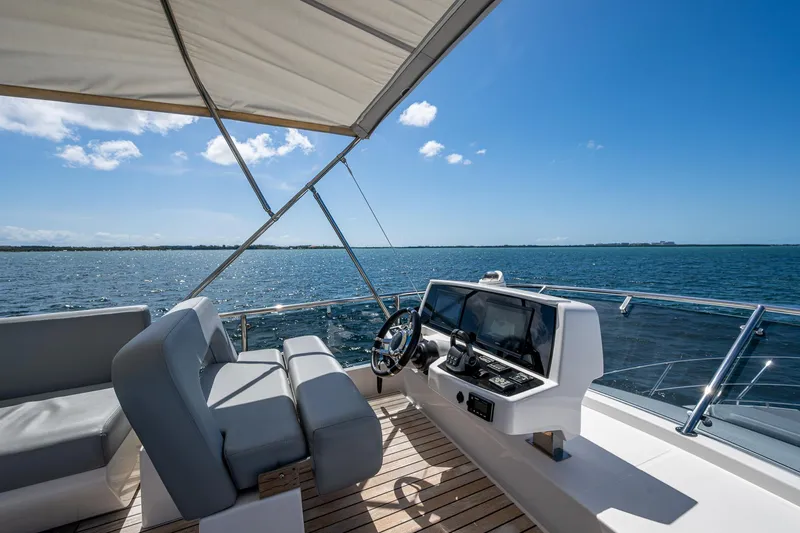 Suntastic Yacht Photos Pics Luxury Schaefer 450 yacht helm with ocean view, 2023 model.