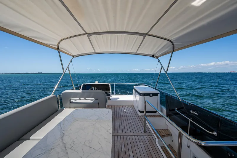 Suntastic Yacht Photos Pics Luxury Schaefer 450 yacht deck with ocean view, 2023 model.