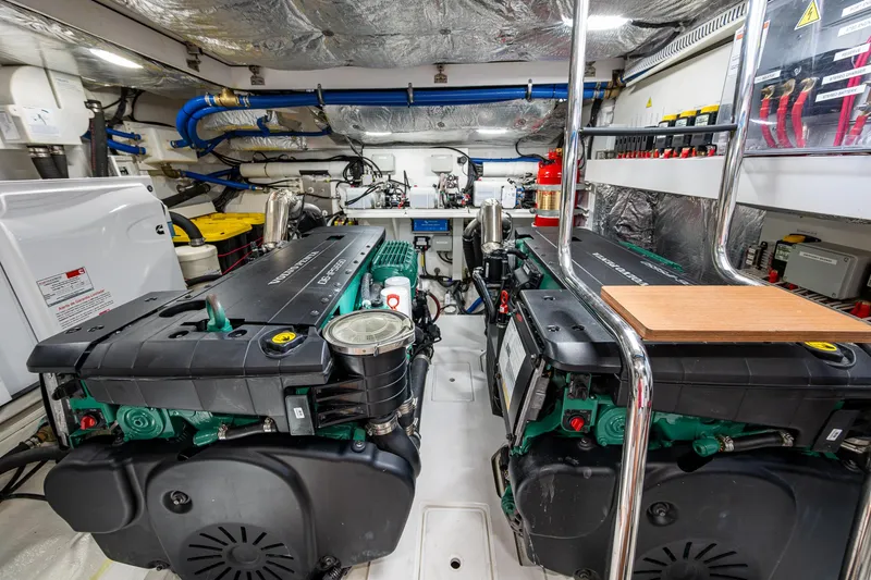 Suntastic Yacht Photos Pics Engine room of 2023 Schaefer 450 yacht with dual engines and modern equipment.