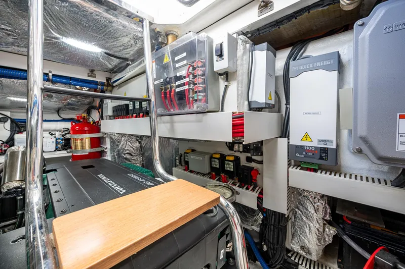 Suntastic Yacht Photos Pics Engine room of 2023 Schaefer 450 yacht with modern equipment and wiring.