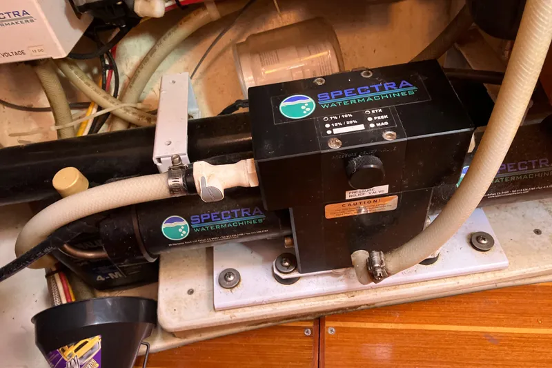 Willoughby Yacht Photos Pics Spectra watermaker system in a 2002 Hunter 460 yacht engine room.