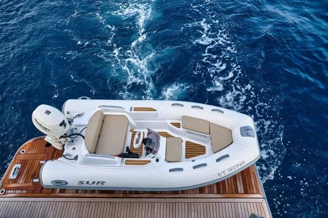  Yacht Photos Pics Luxury Selene 72 Explorer yacht with tender on blue ocean waters, 2026 model.
