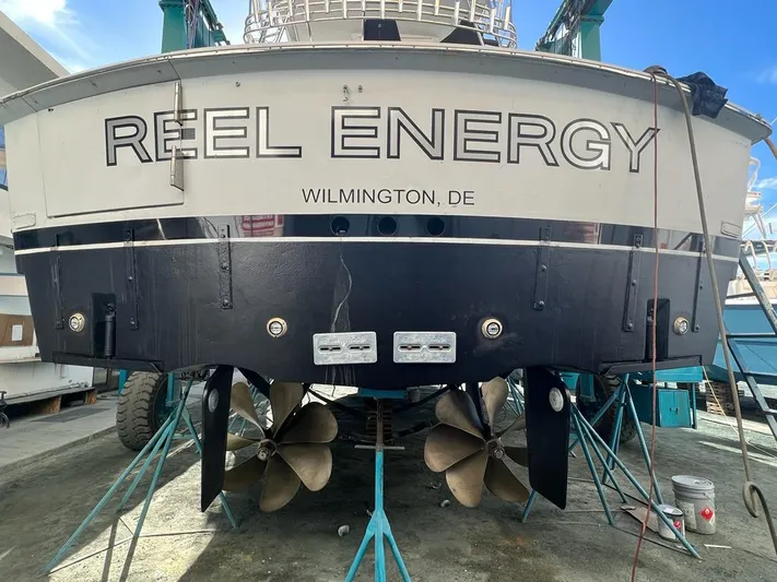  Yacht Photos Pics Hatteras 60 Convertible 2001 boat named "Reel Energy" in Wilmington, DE, on dry dock.