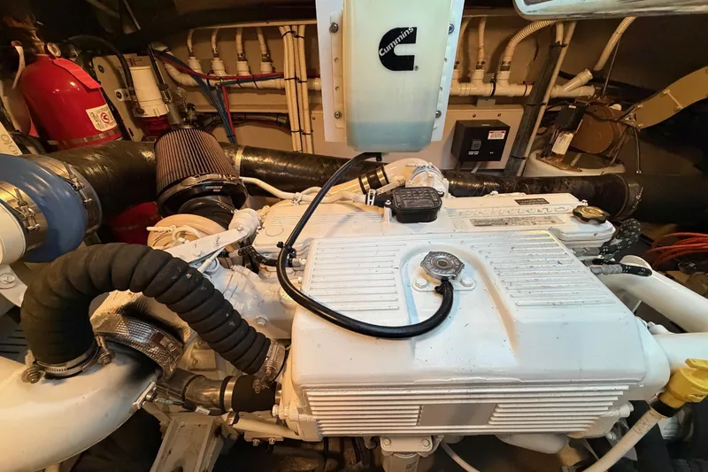 Livin Da Lyfe Yacht Photos Pics Engine room of 2013 Sea Ray 510 Sundancer with Cummins marine engine.