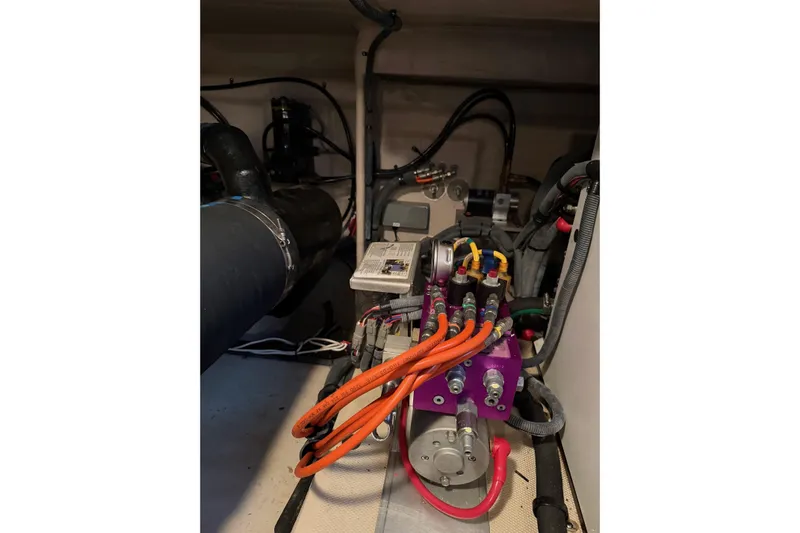 Livin Da Lyfe Yacht Photos Pics Engine room of 2013 Sea Ray 510 Sundancer with visible wiring and components.