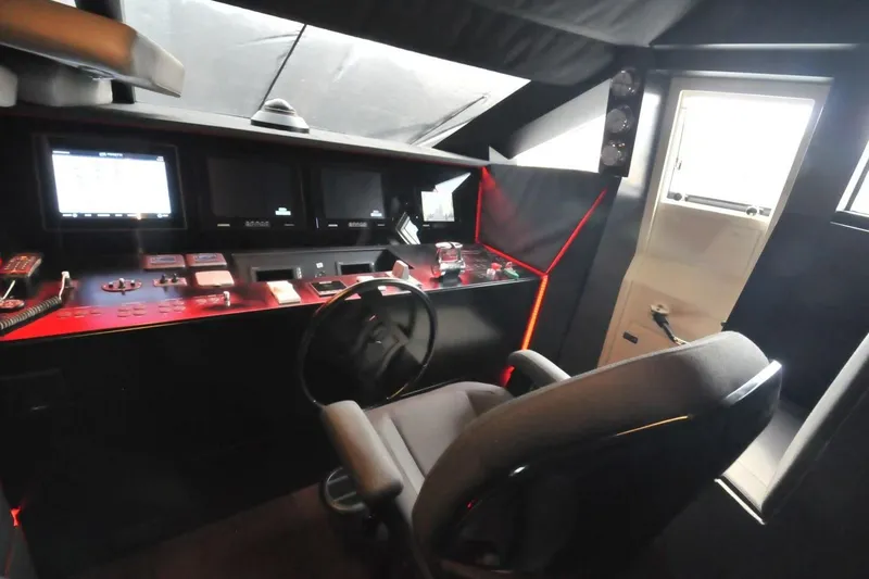  Yacht Photos Pics Cockpit of 2017 Ferretti Yachts 850 with modern navigation equipment and controls.