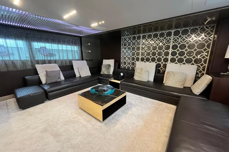  Yacht Photos Pics Luxurious interior of 2017 Ferretti Yachts 850 with modern seating and elegant decor.
