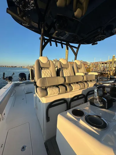 Main Event Yacht Photos Pics 2023 Front Runner 39 Center Console boat with luxurious seating and modern design.