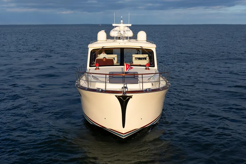 Mona Lisa Yacht Photos Pics 2025 Vicem 58 Classic yacht on open sea, front view.