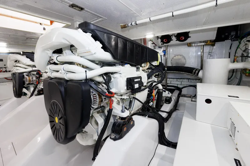 Mona Lisa Yacht Photos Pics Engine room of 2025 Vicem 58 Classic yacht, showcasing modern machinery and design.