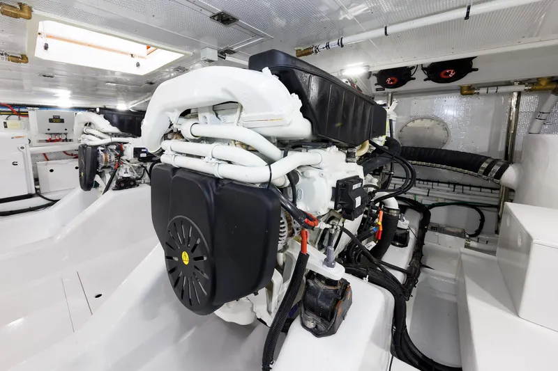 Mona Lisa Yacht Photos Pics Engine room of 2025 Vicem 58 Classic yacht, showcasing modern machinery and components.