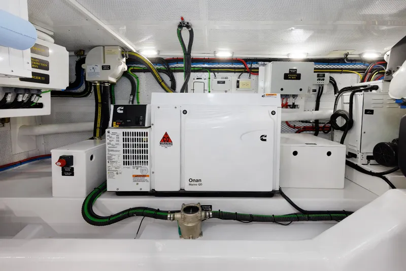 Mona Lisa Yacht Photos Pics Engine room of 2025 Vicem 58 Classic yacht with Onan Marine generator.