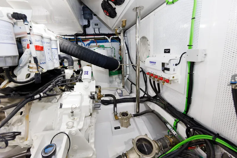 Mona Lisa Yacht Photos Pics Engine room of 2025 Vicem 58 Classic yacht, showcasing advanced mechanical systems.