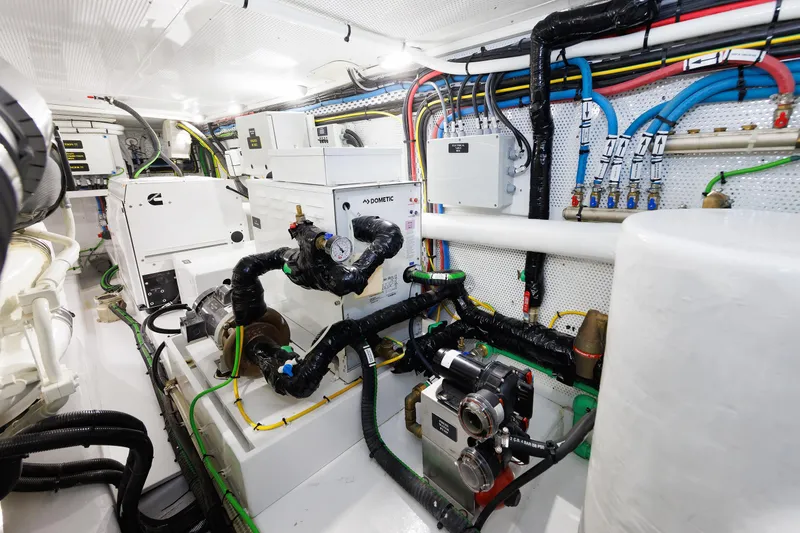 Mona Lisa Yacht Photos Pics Engine room of 2025 Vicem 58 Classic yacht with advanced machinery and piping systems.