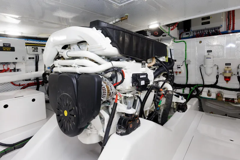 Mona Lisa Yacht Photos Pics Engine room of 2025 Vicem 58 Classic yacht, showcasing advanced machinery and wiring.