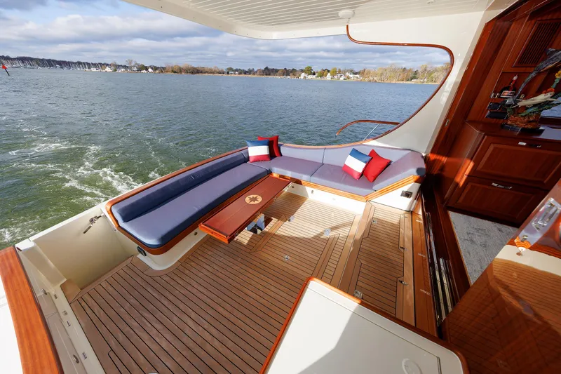 Mona Lisa Yacht Photos Pics Luxurious 2025 Vicem 58 Classic yacht with elegant seating and scenic water view.