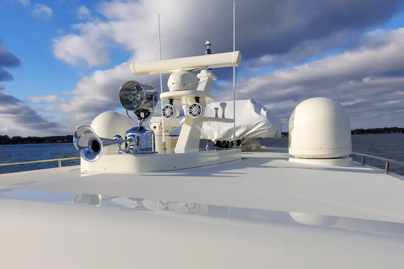 Mona Lisa Yacht Photos Pics 2025 Vicem 58 Classic yacht deck with radar and communication equipment.