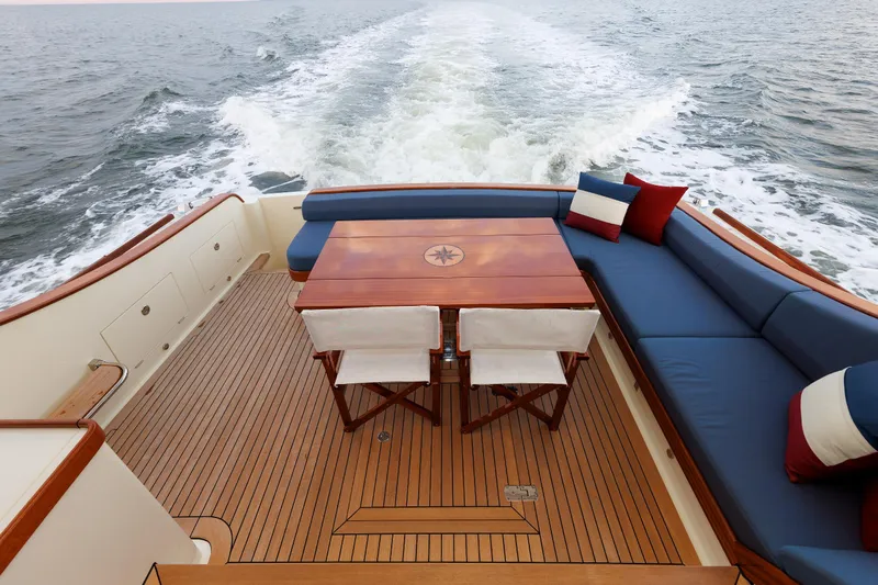 Mona Lisa Yacht Photos Pics Vicem 58 Classic 2025 yacht deck with elegant seating and ocean view.