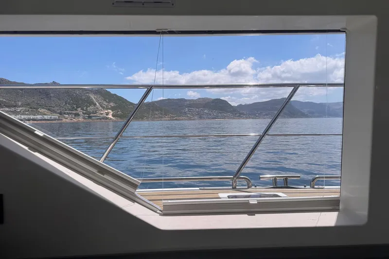 Pilar X Yacht Photos Pics View from Leeuwin 55 yacht overlooking the sea, 2024.