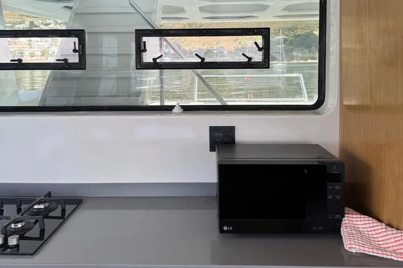 Pilar X Yacht Photos Pics Interior of Leeuwin 55 yacht kitchen, 2024 model.