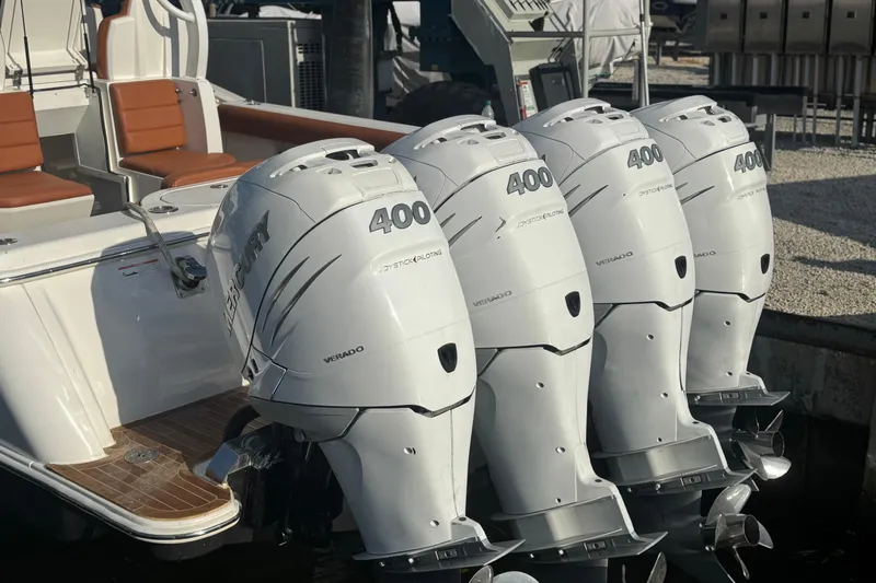  Yacht Photos Pics 2019 Scout 420 LXF with four Mercury 400 Verado outboard engines.