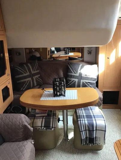  Yacht Photos Pics Interior of 2009 Four Winns 378 Vista boat with cozy seating and stylish decor.