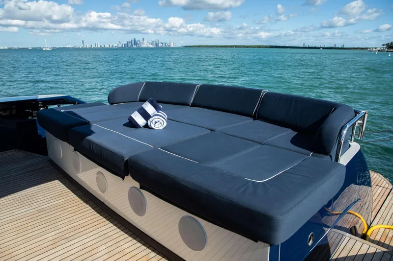 Dorothy Ann Yacht Photos Pics Luxurious 2012 Pershing 82 yacht with spacious sunbed and ocean view.