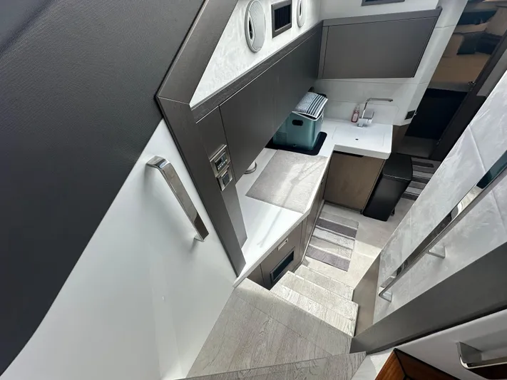 Sea Addendum Yacht Photos Pics Interior of 2021 Galeon 425 HTS yacht, featuring modern kitchen design and sleek cabinetry.
