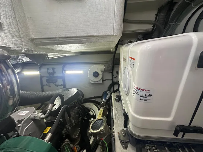 Sea Addendum Yacht Photos Pics Engine room of 2021 Galeon 425 HTS yacht, showcasing mechanical components and equipment.