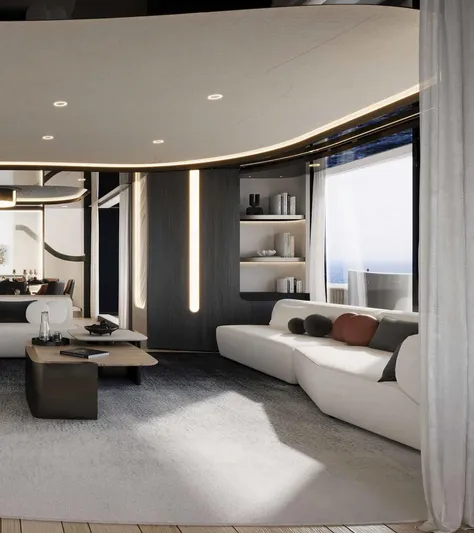  Yacht Photos Pics Luxurious interior of 2026 Sunreef ULTIMA 111 yacht with modern design and elegant furnishings.