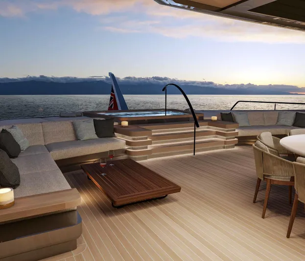  Yacht Photos Pics Luxurious Sunreef ULTIMA 111 yacht deck with elegant seating and ocean view, 2026 model.