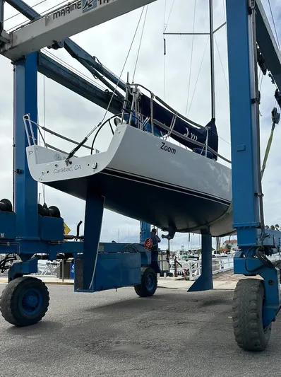 J/111 Yacht Photos Pics 2013 J Boats J/111 sailboat on a lift at a marina.