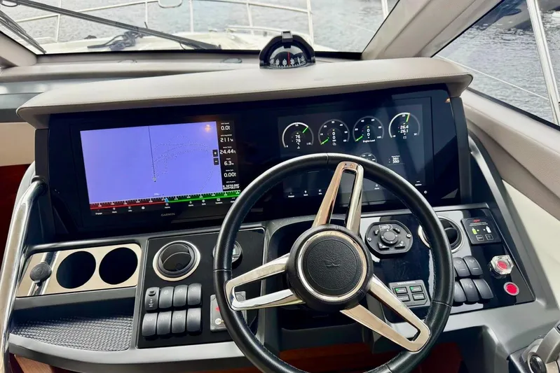  Yacht Photos Pics Cockpit of 2022 Princess F50 yacht with advanced navigation and control systems.
