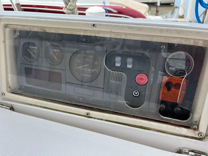  Yacht Photos Pics Control panel of a 2004 Hunter 41 sailboat with Yanmar engine gauges.
