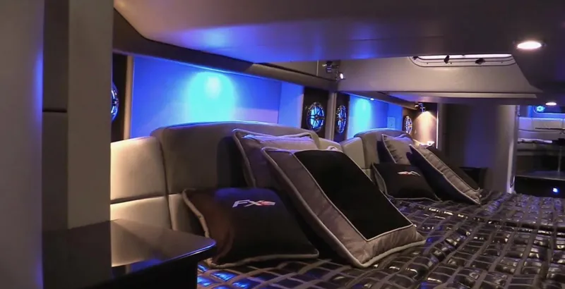  Yacht Photos Pics Luxurious interior cabin of 2015 Formula 400 FX8 with ambient blue lighting.