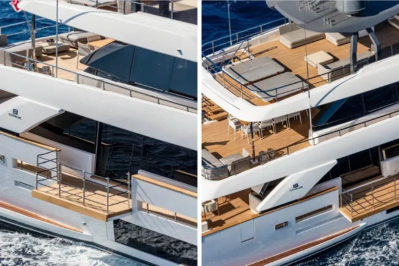 Lumpasaurus Yacht Photos Pics Luxurious 2023 Custom Line Navetta 33 yacht with spacious decks and elegant design.