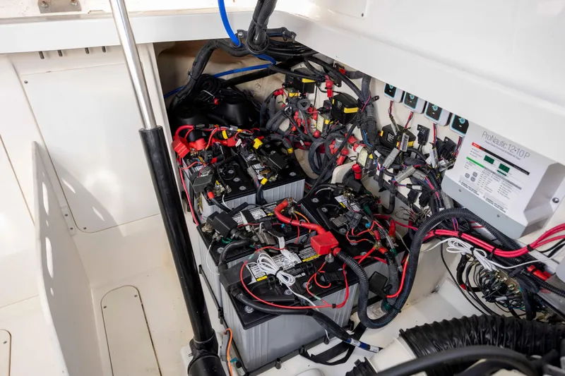  Yacht Photos Pics Electrical system of 2020 Sea Ray Sundancer 320 Outboard with batteries and wiring.