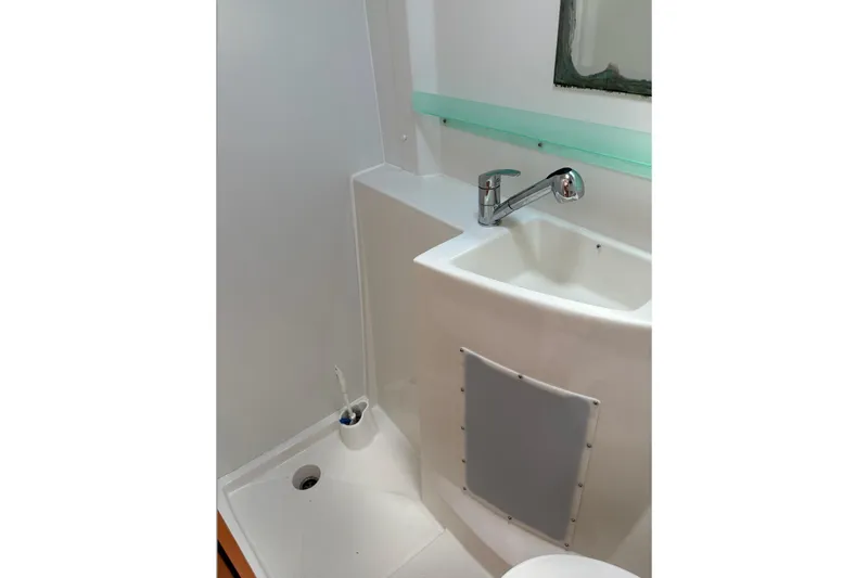 Littlest Hobo Yacht Photos Pics Bathroom sink area in 2009 Fountaine Pajot Orana 44 Maestro catamaran.