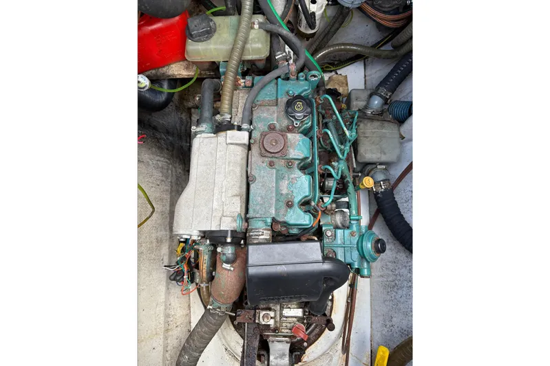 Littlest Hobo Yacht Photos Pics Engine of 2009 Fountaine Pajot Orana 44 Maestro catamaran, showcasing mechanical components.