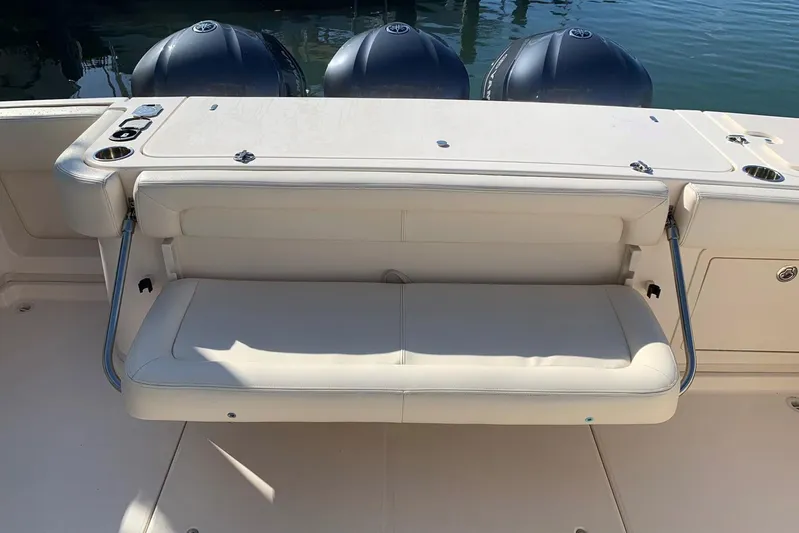  Yacht Photos Pics 2015 Grady-White Express 370 boat with foldable seating and triple outboard motors.