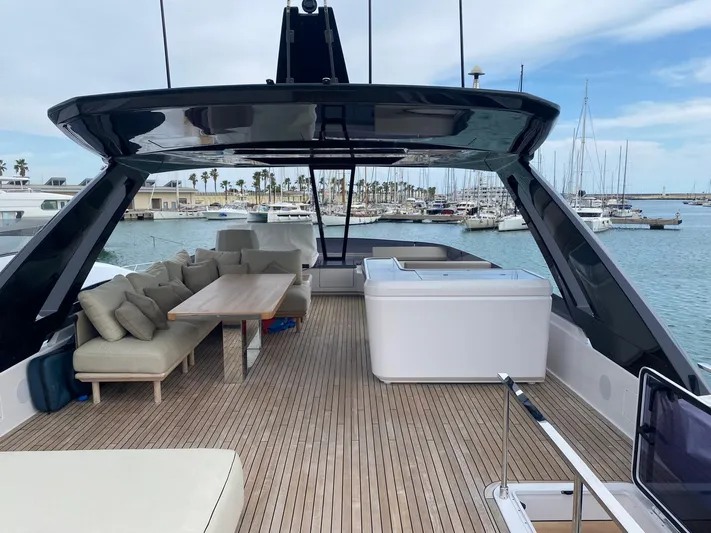 Kayra 1 Yacht Photos Pics Luxurious 2024 Ferretti Yachts 780 with spacious deck and elegant seating area.
