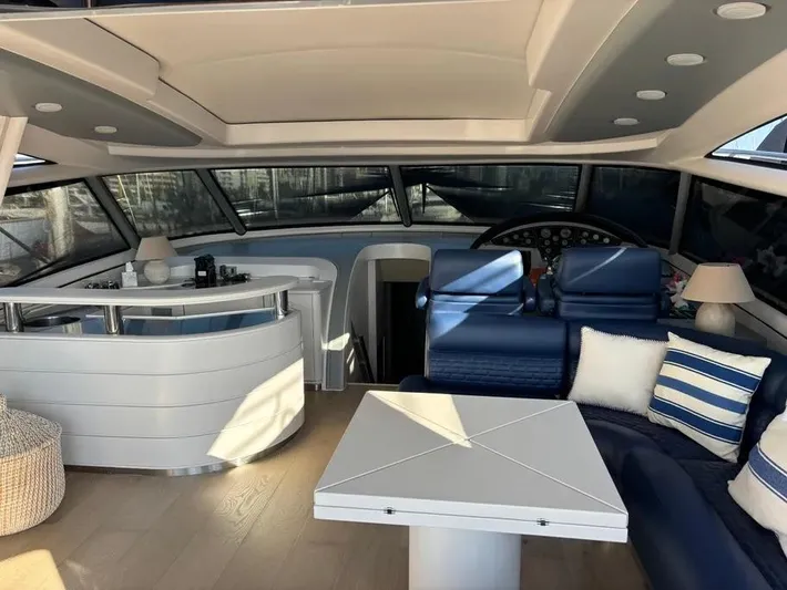  Yacht Photos Pics Luxurious interior of a 2005 Baia Atlantica 78 yacht with modern seating and elegant decor.