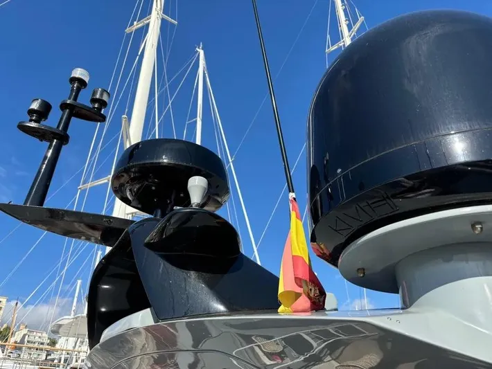  Yacht Photos Pics Close-up of 2005 Baia Atlantica 78 yacht equipment with Spanish flag.