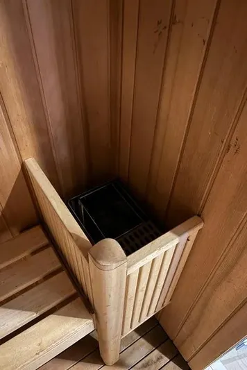  Yacht Photos Pics Wooden sauna interior with heater, aboard 2005 Baia Atlantica 78 yacht.