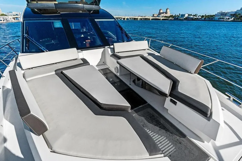  Yacht Photos Pics Luxurious 2018 Galeon 640 Fly yacht with spacious sunbathing area on deck.