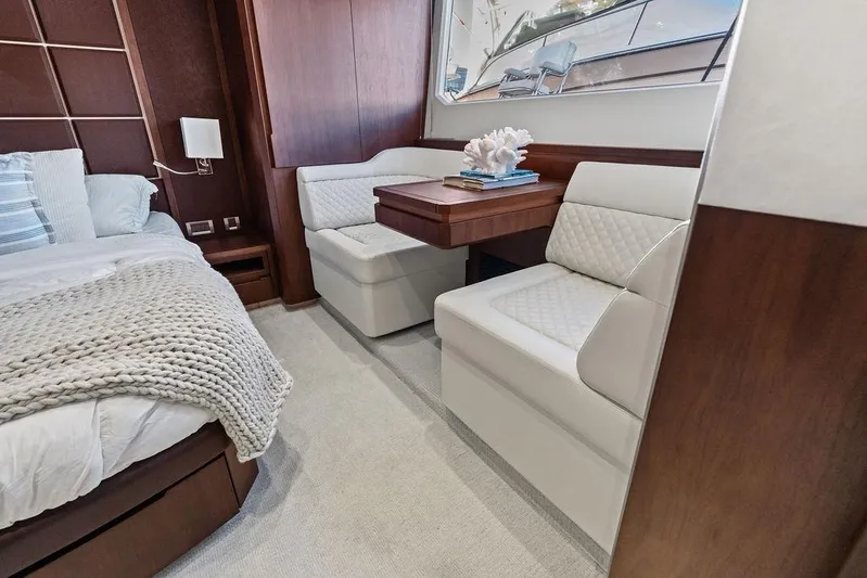  Yacht Photos Pics Luxurious interior of 2018 Galeon 640 Fly yacht with elegant seating and decor.