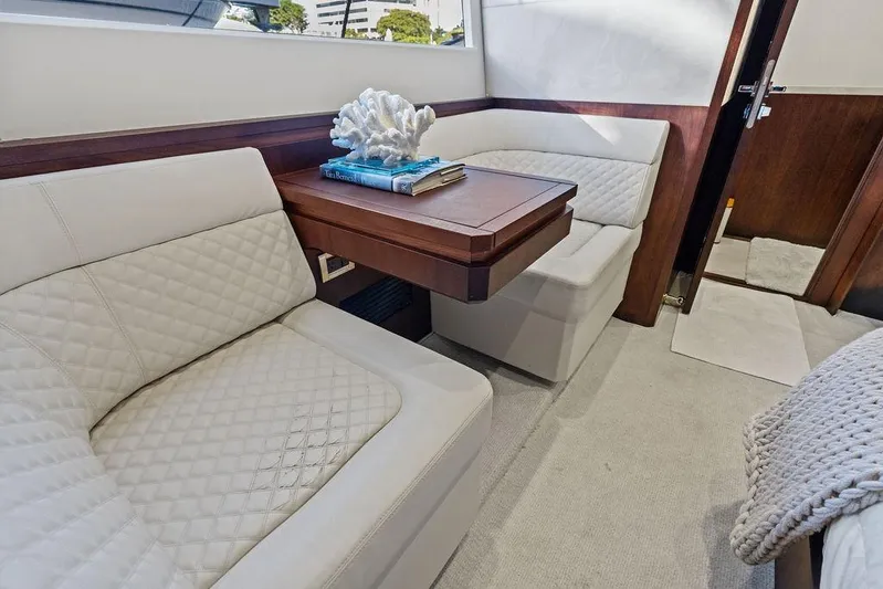  Yacht Photos Pics Luxurious interior of 2018 Galeon 640 Fly yacht with elegant seating and decor.