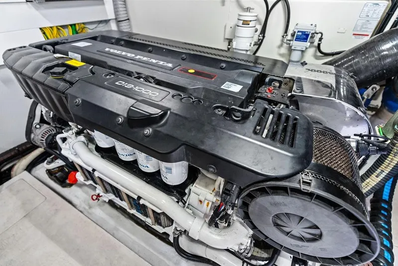  Yacht Photos Pics Volvo Penta engine in 2018 Galeon 640 Fly yacht, showcasing advanced marine engineering.